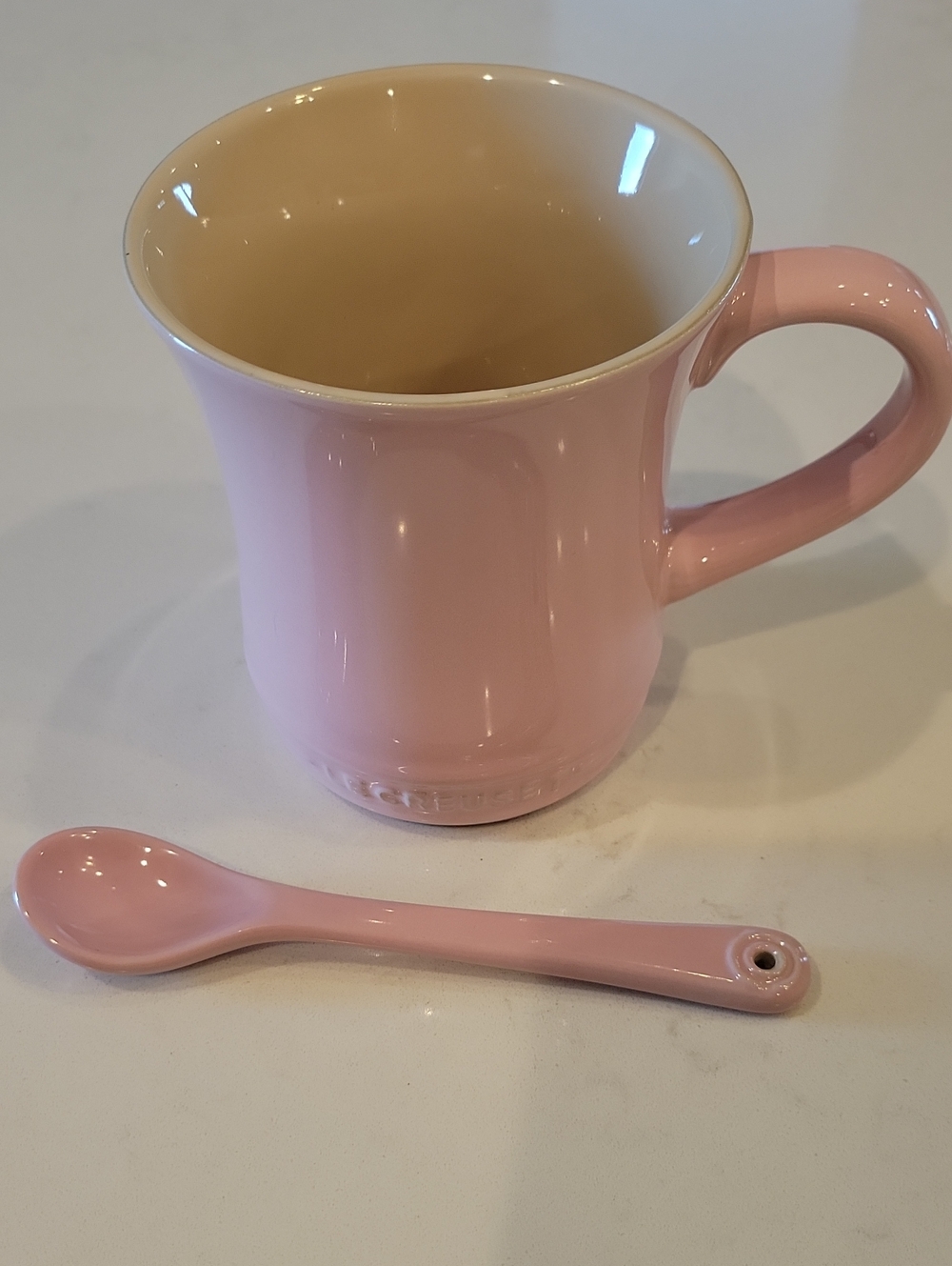 New Le Creuset Chiffon Pink Tea Mug With Cafe Spoon